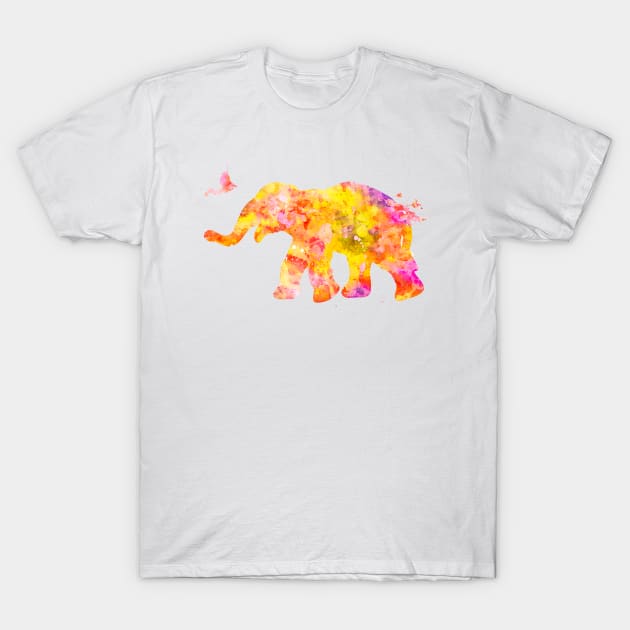 Yellow Baby Elephant Watercolor Painting T-Shirt by Miao Miao Design